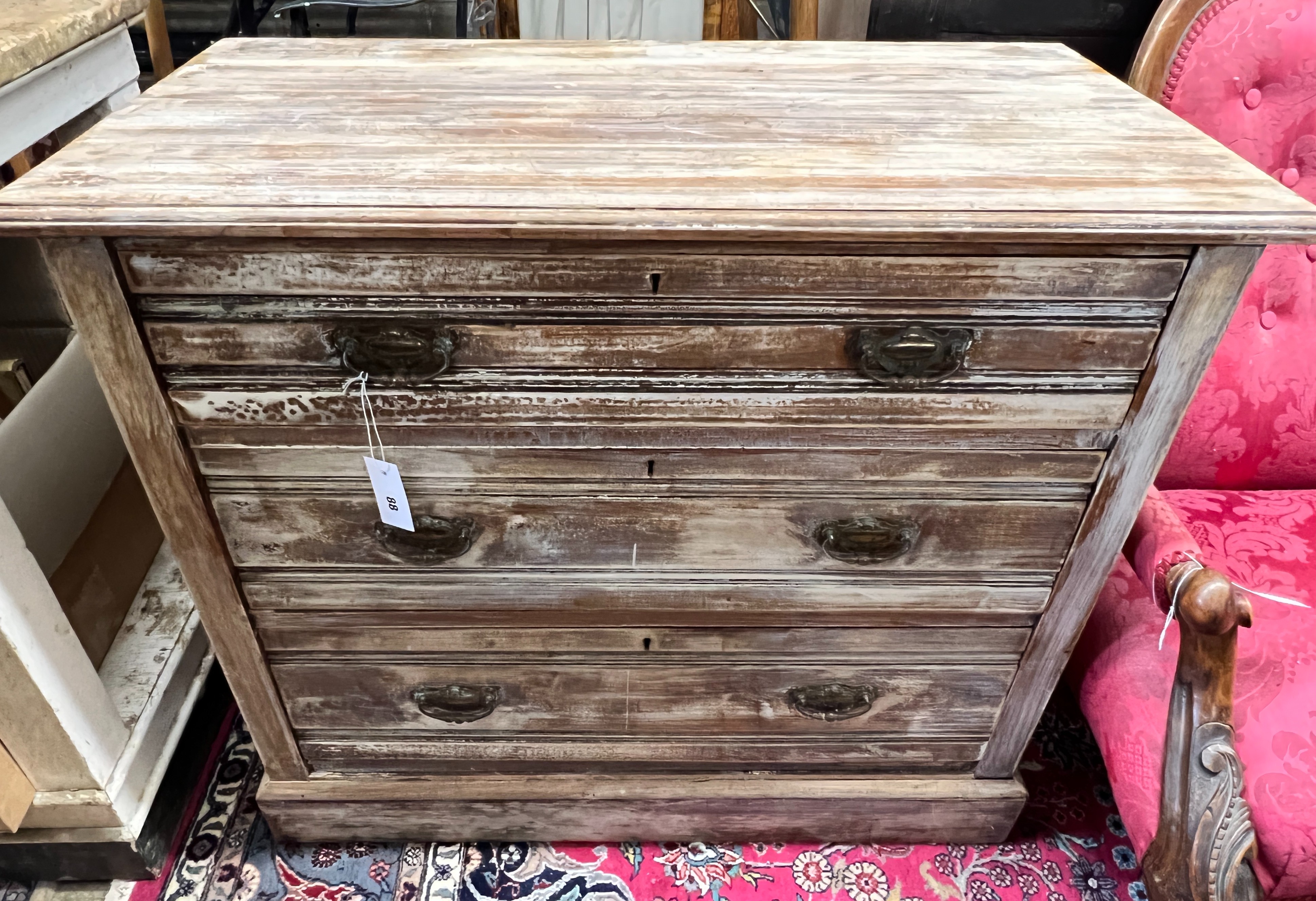 An Edwardian bleached three drawer chest, width 91cm, depth 46cm, height 81cm